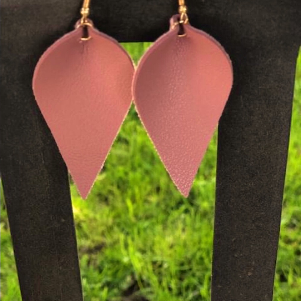 Pink Teardrop Faux Leather Dangle Earrings